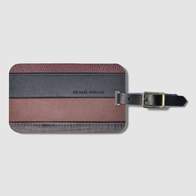 Elegant Luxury Leather Look Brown Black Luggage Tag (Front Horizontal)