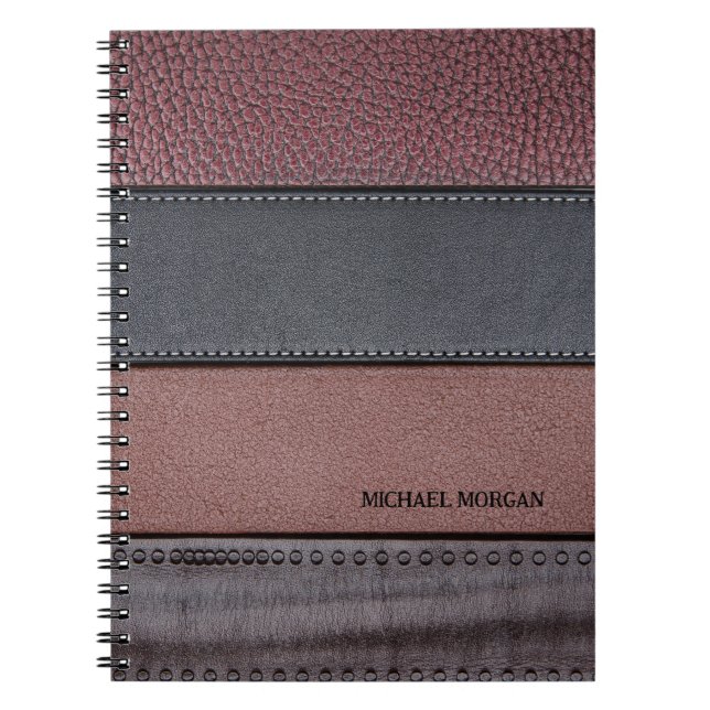 Elegant Luxury Leather Look Brown Black Notebook (Front)