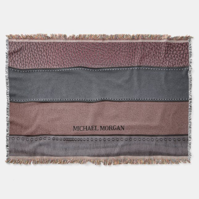 Elegant Luxury Leather Look Brown Black Throw Blanket (Front)