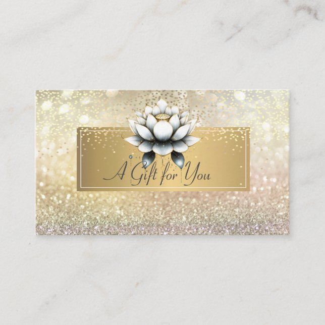 Elegant Luxury Lotus Gold Glitter Bokeh Confetti Discount Card (Front)