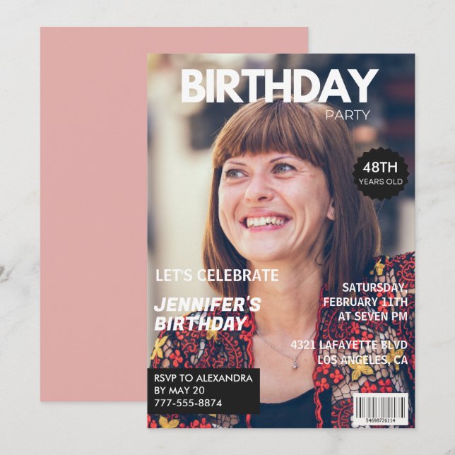Elegant Luxury Magazine Photo 48th birthday Invitation (Front/Back)
