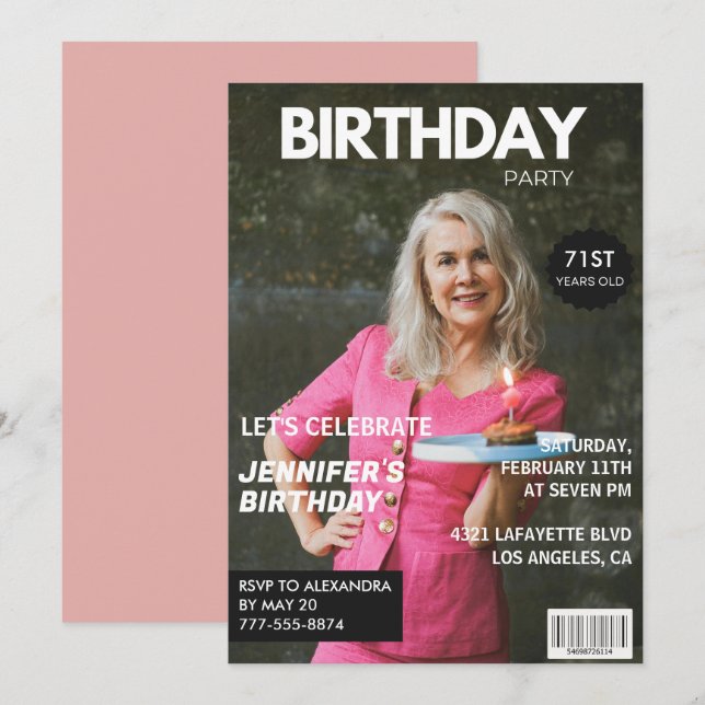 Elegant Luxury Magazine Photo 71st birthday Invitation (Front/Back)