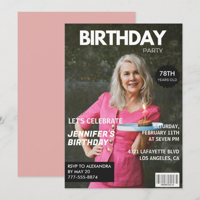 Elegant Luxury Magazine Photo 78th birthday Invitation (Front/Back)