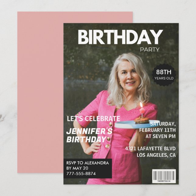 Elegant Luxury Magazine Photo 88th birthday Invitation (Front/Back)
