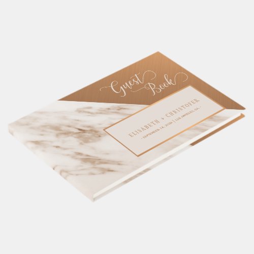 Elegant luxury marble copper monogram wedding guest book