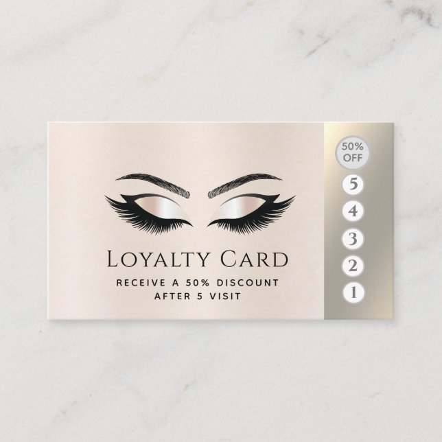 Elegant luxury metallic pearl  lashes makeup eyes loyalty card (Front)