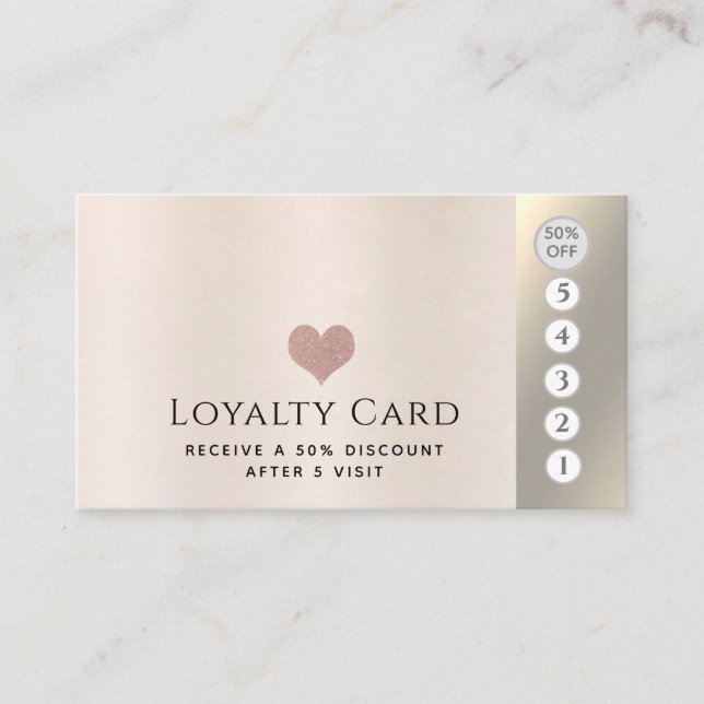Elegant luxury metallic pearl pink heart loyalty card (Front)