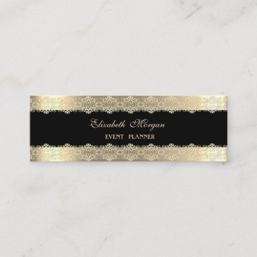 Elegant Luxury  ModernBlackGold StripedLace Mini Business Card