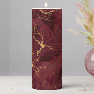 Elegant Luxury Modern Burgundy Gold Marble Pillar Candle