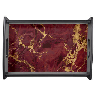 Elegant Luxury Modern Burgundy Gold Marble Serving Tray