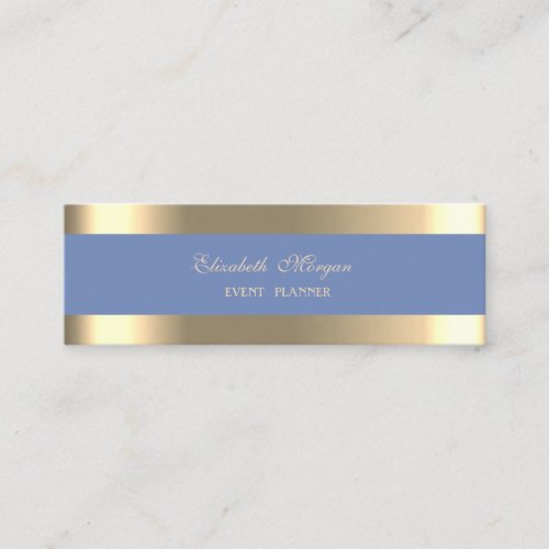 Elegant Luxury  ModernGold Striped Blue Mini Business Card