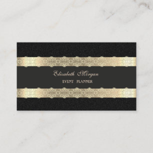 Elegant Luxury  Modern,Gold Striped,Lace,Black Business Card