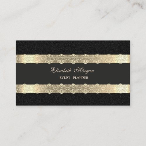 Elegant Luxury  ModernGold StripedLaceBlack Business Card