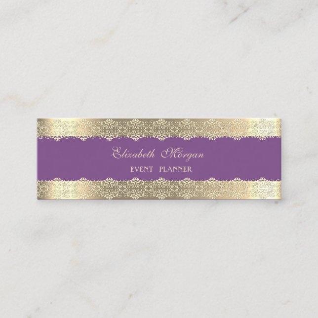 Elegant Luxury  Modern,Gold Striped,Lace Mini Business Card (Front)