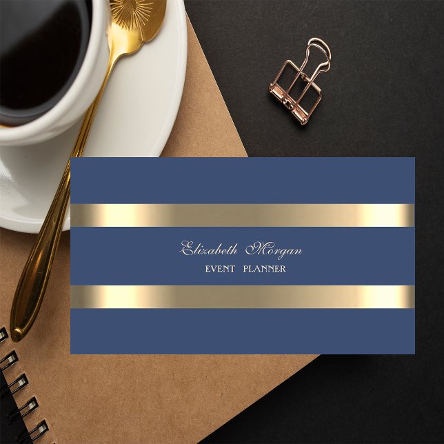 Elegant Luxury  Modern,Gold Striped,Navy Blue Mini Business Card (Creator Uploaded)