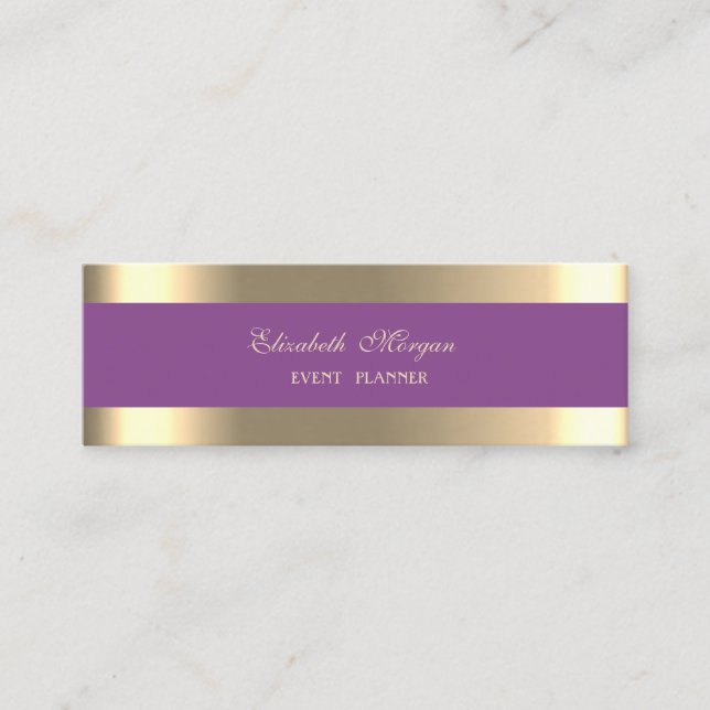 Elegant Luxury  Modern,Gold Striped,Violet Mini Business Card (Front)