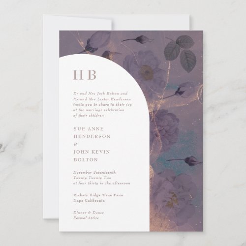 Elegant Luxury Monogram Light Boho Floral Arch Invitation