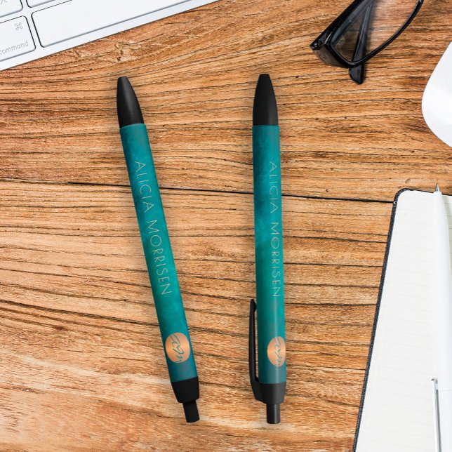 Elegant luxury monogram personalized gold green  pen (Creator Uploaded)