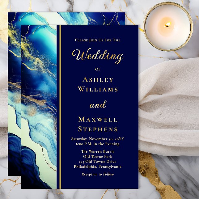 Elegant Luxury Navy Blue and Gold Marble Wedding Foil Invitation (Elegant Luxury Navy Blue and Gold Tone Marble Wedding Gold Foil Invitation)