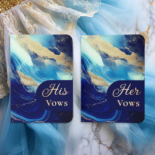 Elegant Luxury Navy Blue and Gold Marble Wedding  Foil Vow Books
