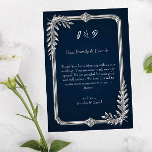 Elegant Luxury Navy Blue and Silver Wedding Thank You Card