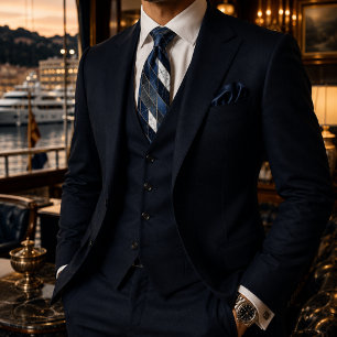 Elegant Luxury Navy Blue Marble Mosaic Neck Tie