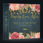 Elegant luxury navy blush gold floral wedding 3 ring binder<br><div class="desc">Romantic vintage Victorian style roses borders,  two golden hearts and elegant Happily Ever After typography script on a dark midnight navy blue chalkboard background making a beautiful wedding binder keepsake. ---- Personalize it with your names and marriage date!</div>