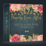 Elegant luxury navy blush gold floral wedding 3 ring binder<br><div class="desc">Romantic vintage Victorian style roses borders,  two golden hearts and elegant Happily Ever After typography script on a dark midnight navy blue chalkboard background making a beautiful wedding binder keepsake. ---- Personalize it with your names and marriage date!</div>
