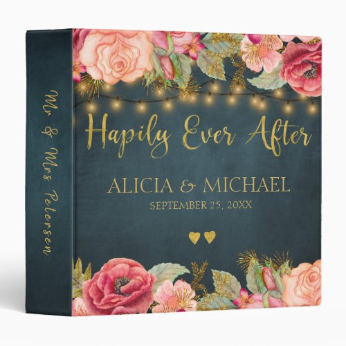 Elegant luxury navy blush gold floral wedding 3 ring binder