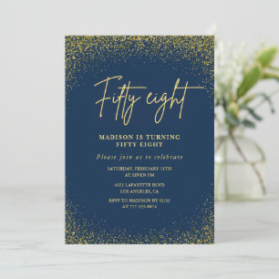 Elegant Luxury Navy Gold Glitter 58th birthday Invitation