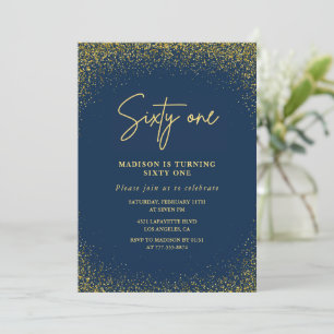 Elegant Luxury Navy Gold Glitter 61st birthday Invitation