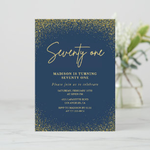 Elegant Luxury Navy Gold Glitter 71st birthday Invitation