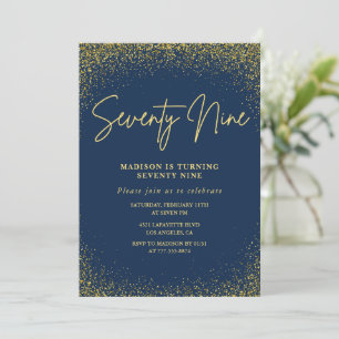 Elegant Luxury Navy Gold Glitter 79th birthday Invitation