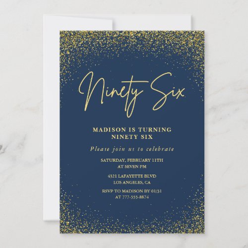 Elegant Luxury Navy Gold Glitter 96th birthday
