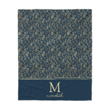 Elegant Luxury Navy Gold Leaf Monogram