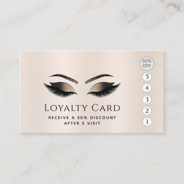 Elegant luxury pearl metallic lashes makeup eyes loyalty card (Front)