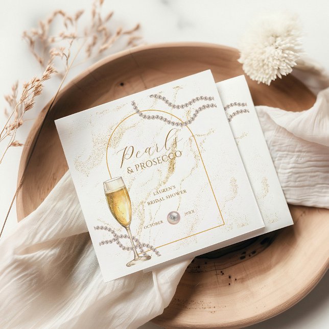 Elegant Luxury Pearls and Prosecco Bridal Shower Napkins (Creator Uploaded)