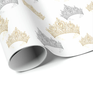 Elegant luxury Princess Gold Silver Crown Wrapping Paper