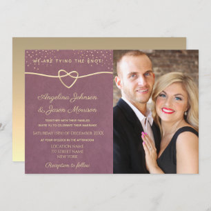 Elegant Luxury Purple Gold Confetti Wedding Photo Invitation