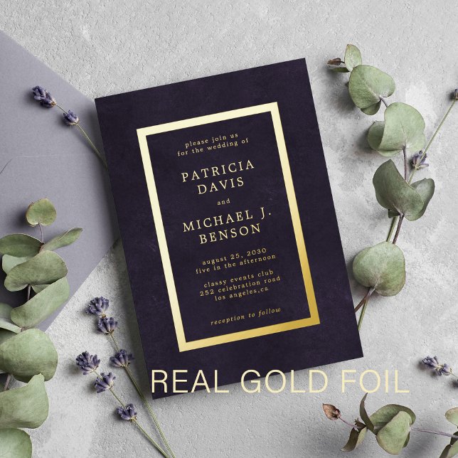Elegant luxury purple gold foil typography wedding invitation (Creator Uploaded)