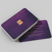 Elegant luxury purple leather copper gold monogram business card