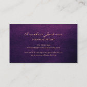 Elegant luxury purple leather copper gold monogram business card (Back)