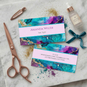 Elegant luxury purple pink teal gold glitter style business card