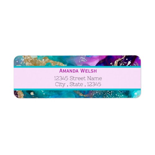 Elegant luxury purple pink teal gold return addres label