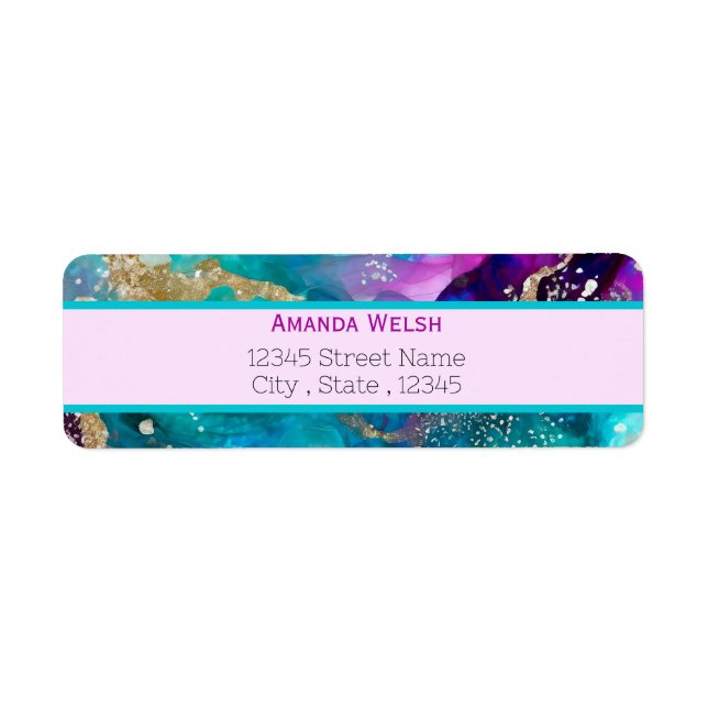 Elegant luxury purple pink teal gold return addres label (Front)