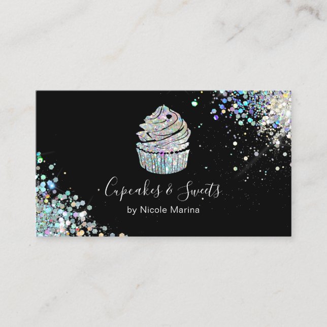 Elegant Luxury Rainbow Cupcake Bakery Pastry Chef Business Card (Front)