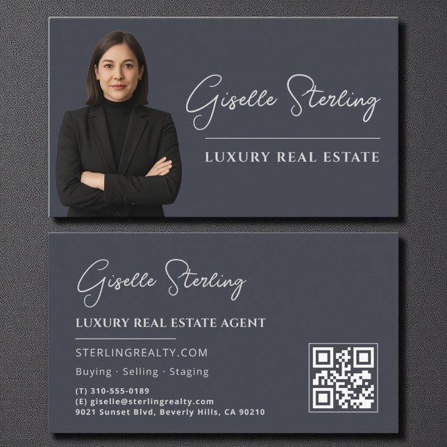 Elegant Luxury Real Estate Photo QR Code  Business Card (Creator Uploaded)