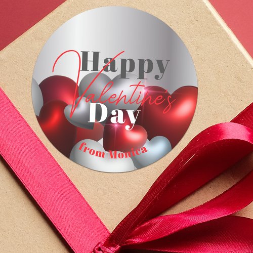 Elegant Luxury Red and Silver Hearts Valentines Classic Round Sticker