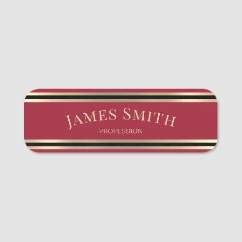 Elegant Luxury Red Gold Black Modern Professional Name Tag