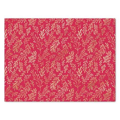 Elegant Luxury Red Gold Leaf Pattern Christmas Tissue Paper